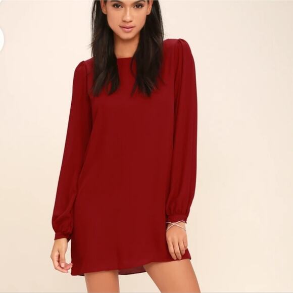 Lulus Status Update Wine Red Mini Shift Dress - Picture 1 of 4